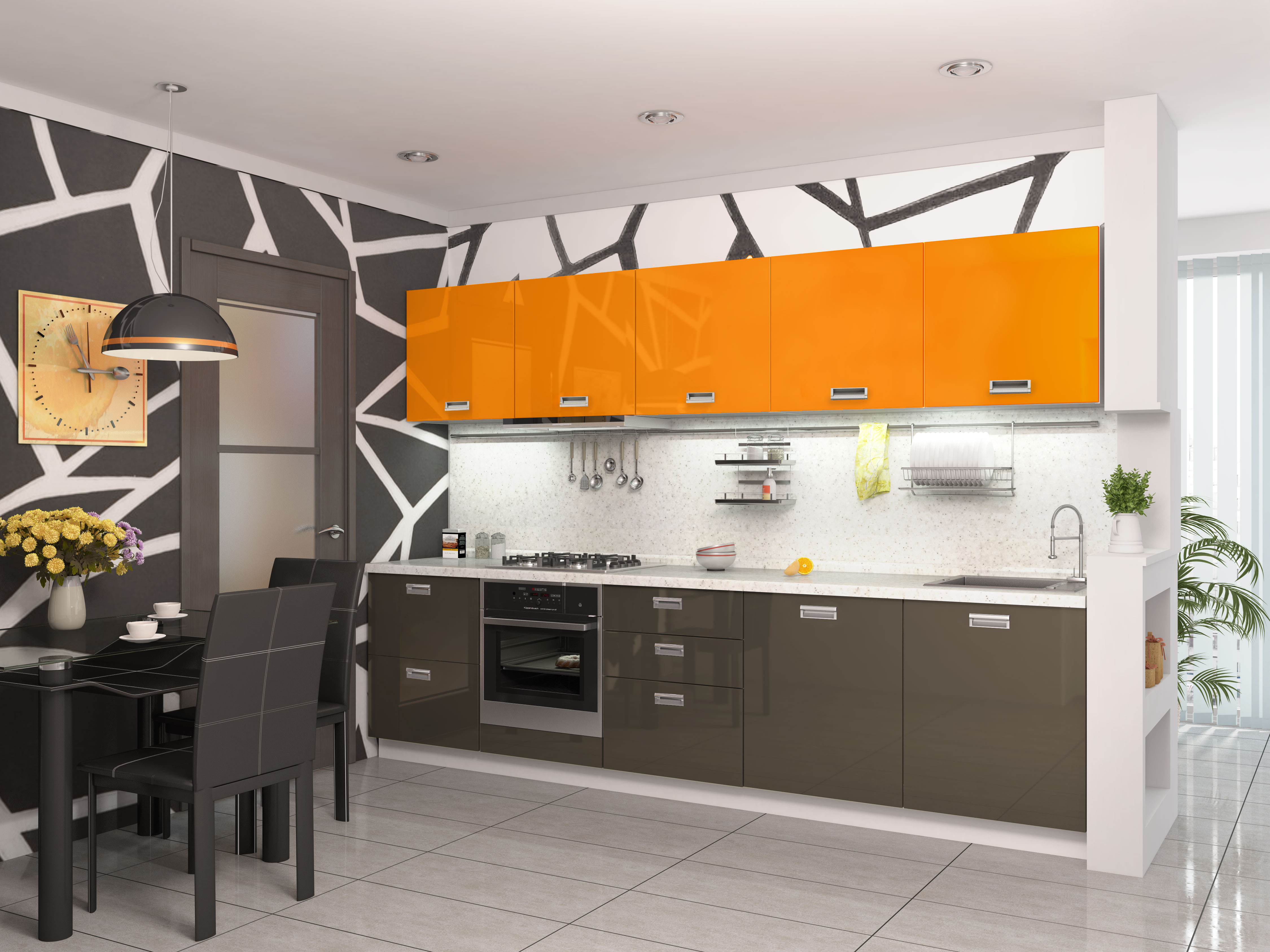 Кухонный гарнитур оранжевый с серым